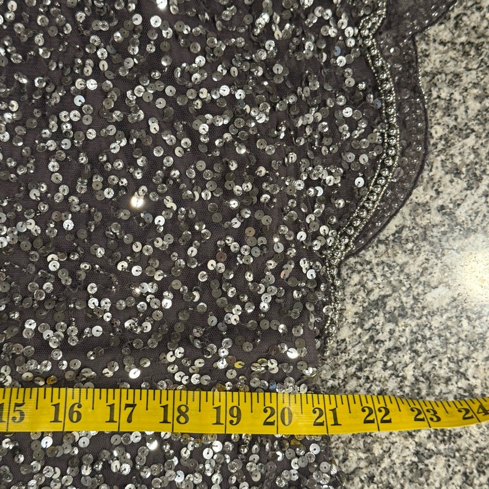 Adrianna Papell 18W Plus Gunmetal Sequin Sheath Midi Dress scalloped edges - Picture 14 of 16